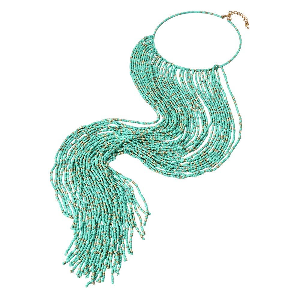 Oversized Seed Beaded Fringe Choker Necklace