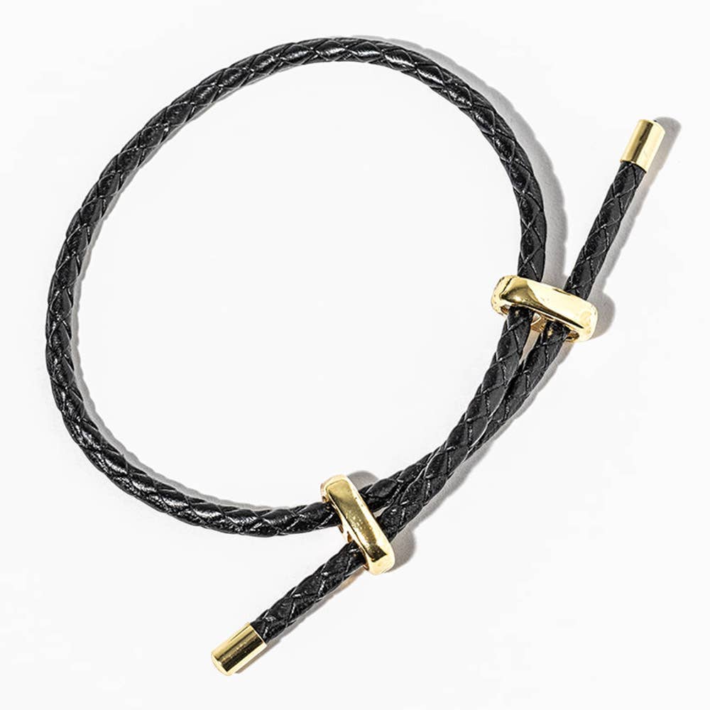 Faux Leather Braided Gold Dipped Tip Adjustable Bracelet