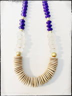 Bicone Wood & Recycled Glass Bead Long Necklace Coconut Wood