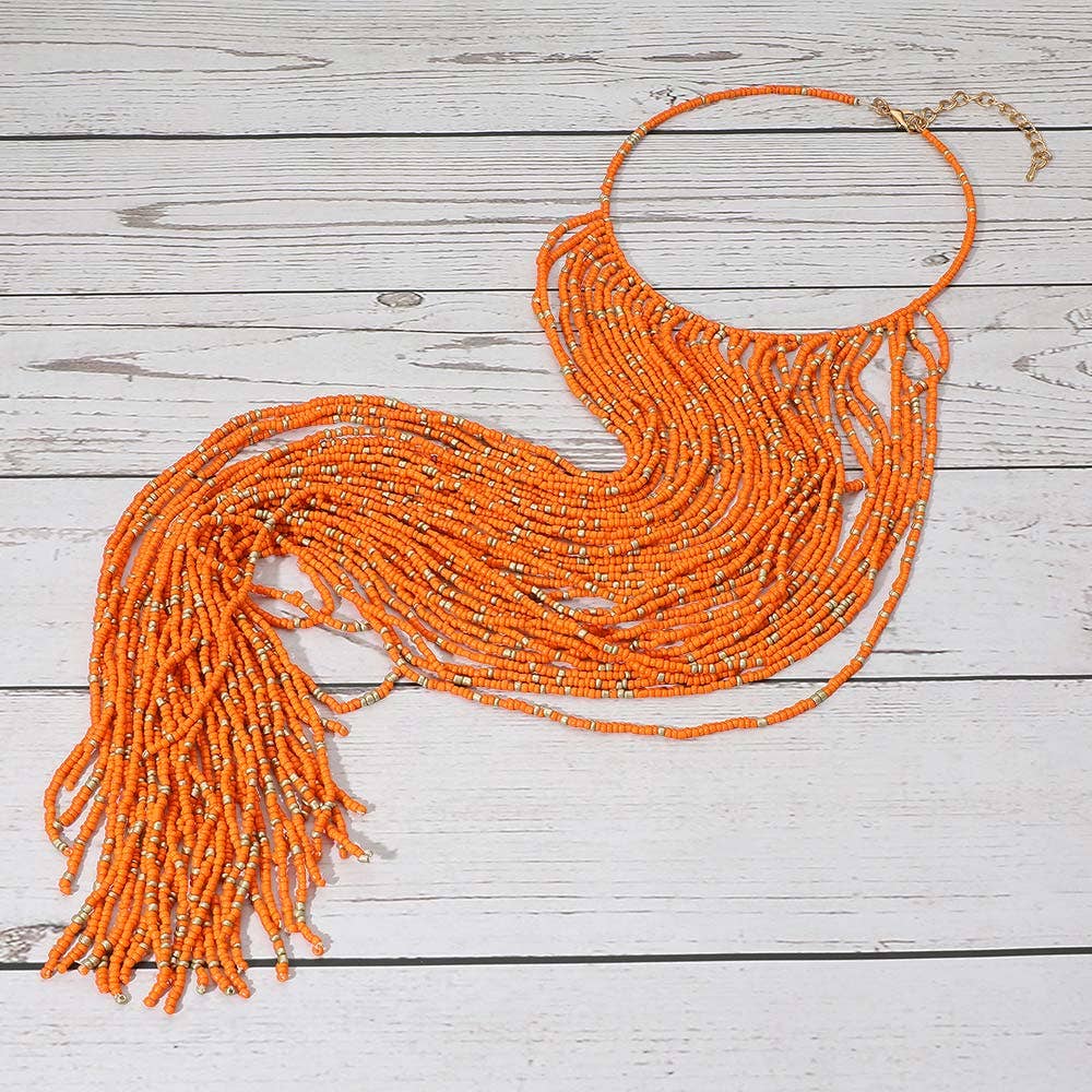 Oversized Seed Beaded Fringe Choker Necklace
