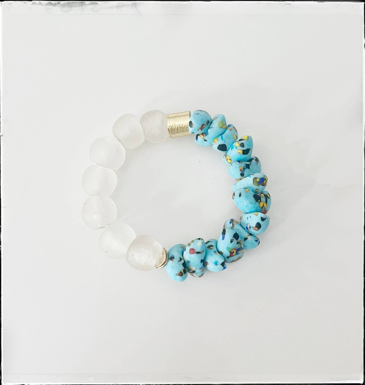 Recycled Canoe Glass Bead Stretch Stacking Bracelet - Blue
