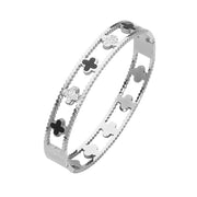 Stainless Steel Quatrefoil Pointed Hinged Bangle Bracelet