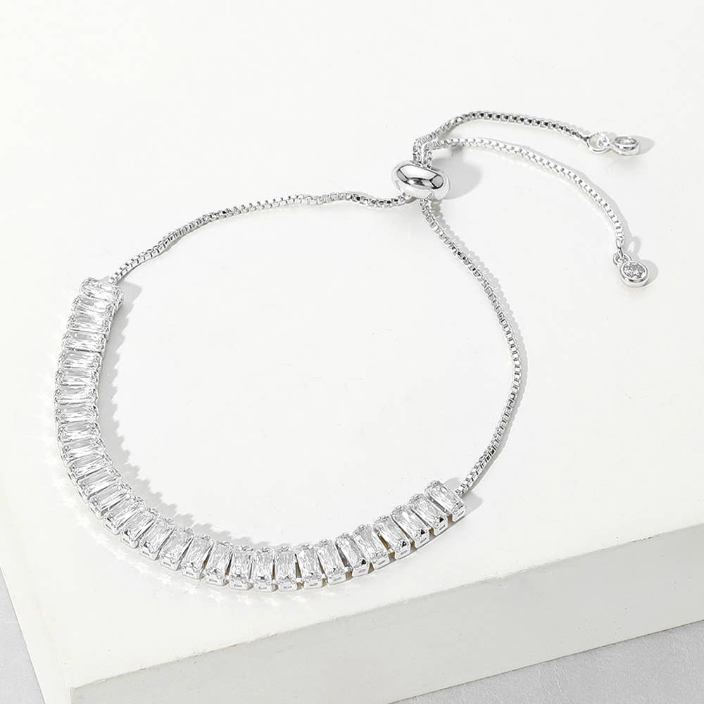Stainless Steel Emerald Cut CZ Tennis Bracelet