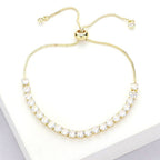 Stainless Steel Round CZ Tennis Chain Pull Tie Bracelet
