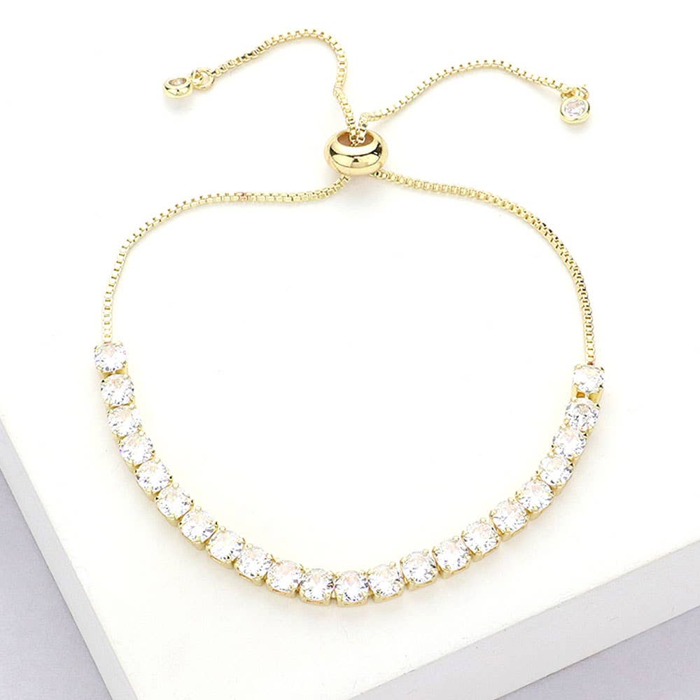 Stainless Steel Round CZ Tennis Chain Pull Tie Bracelet