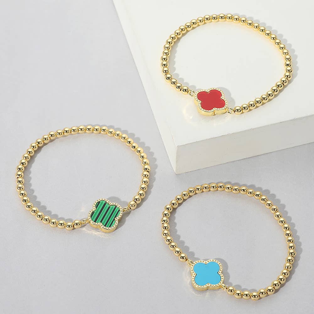 Quatrefoil Pointed Stainless Steel Ball Beaded Stretch Bracelet