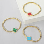 Quatrefoil Pointed Stainless Steel Ball Beaded Stretch Bracelet