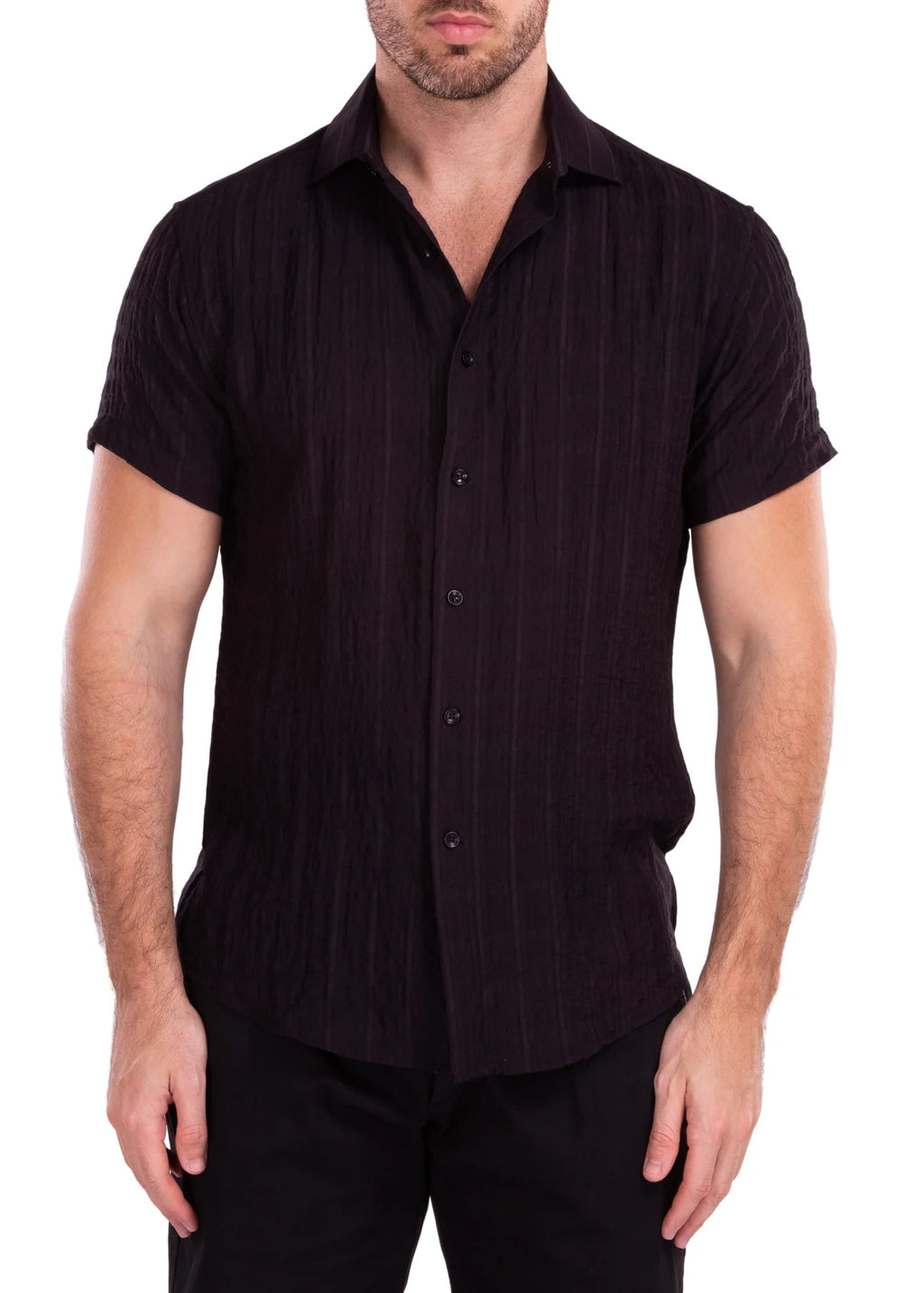 202173 Crinkle Black Short Sleeve Shirt