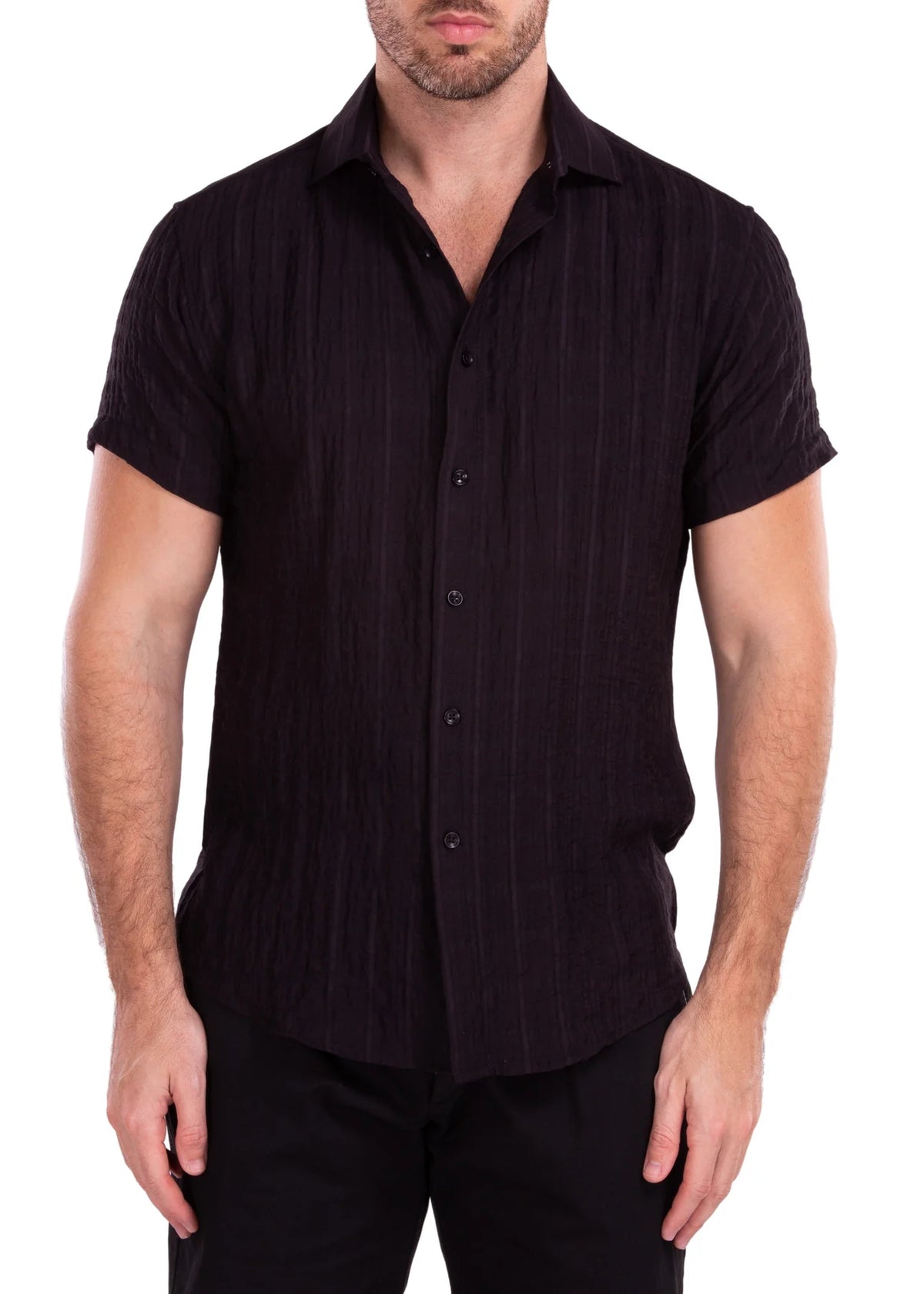 202173 Crinkle Black Short Sleeve Shirt
