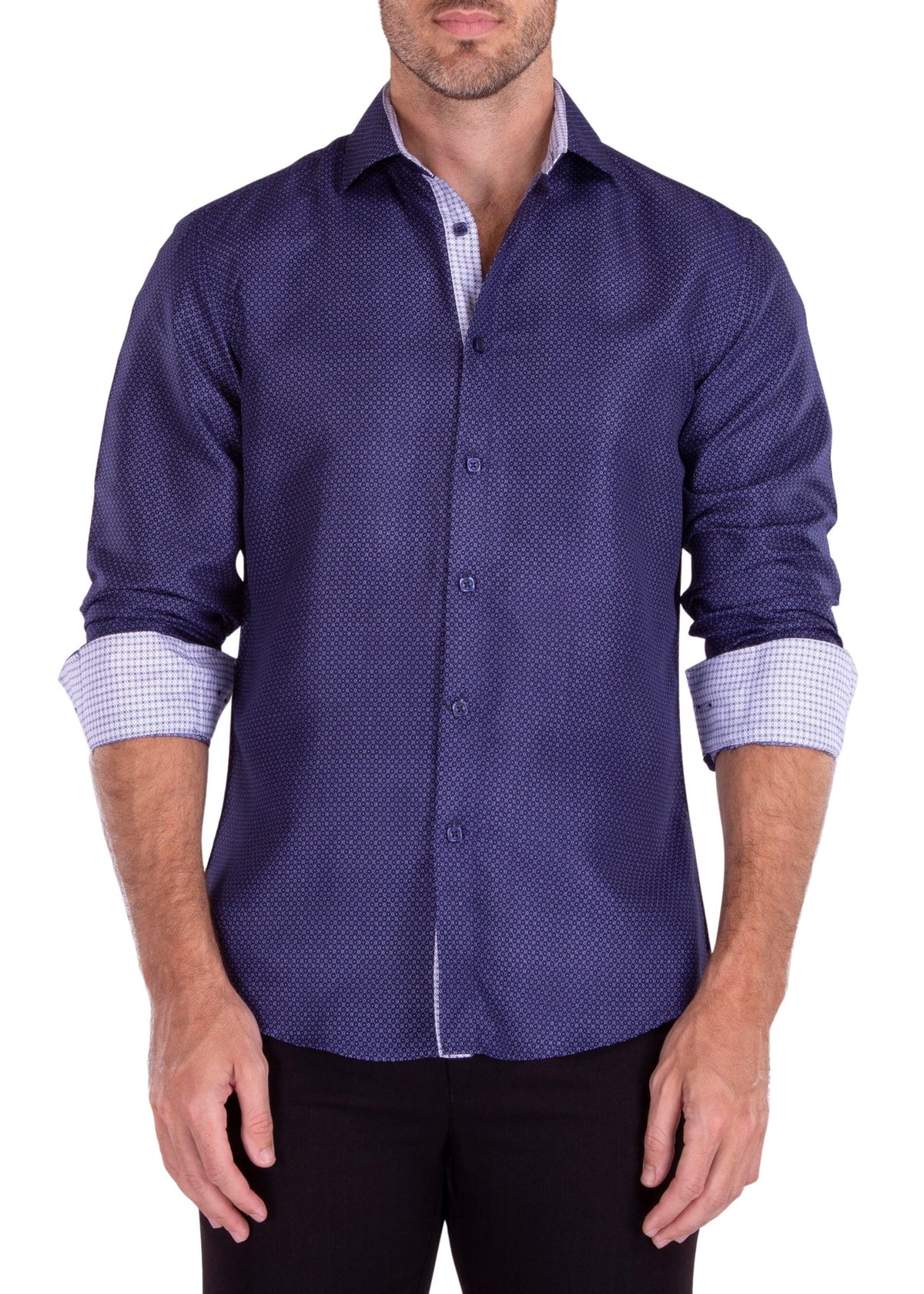 Navy Button-Down with White Cuffs/ Style 212385