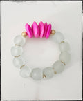 African Bone & Recycled Glass Bead Stretch Bracelet- Pink