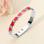 Stainless Steel Enamel Heart CZ Stone Hinged Bangle Bracelet