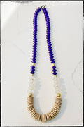 Bicone Wood & Recycled Glass Bead Long Necklace Coconut Wood