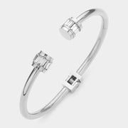 Stainless Steel Baguette Stone Tip Hinged Cuff Bracelet