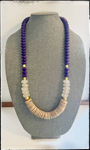 Bicone Wood & Recycled Glass Bead Long Necklace Coconut Wood