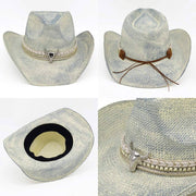 Handmade Vintage Metal Steer Head Accent Multiple Bands Woven Cowboy Hat