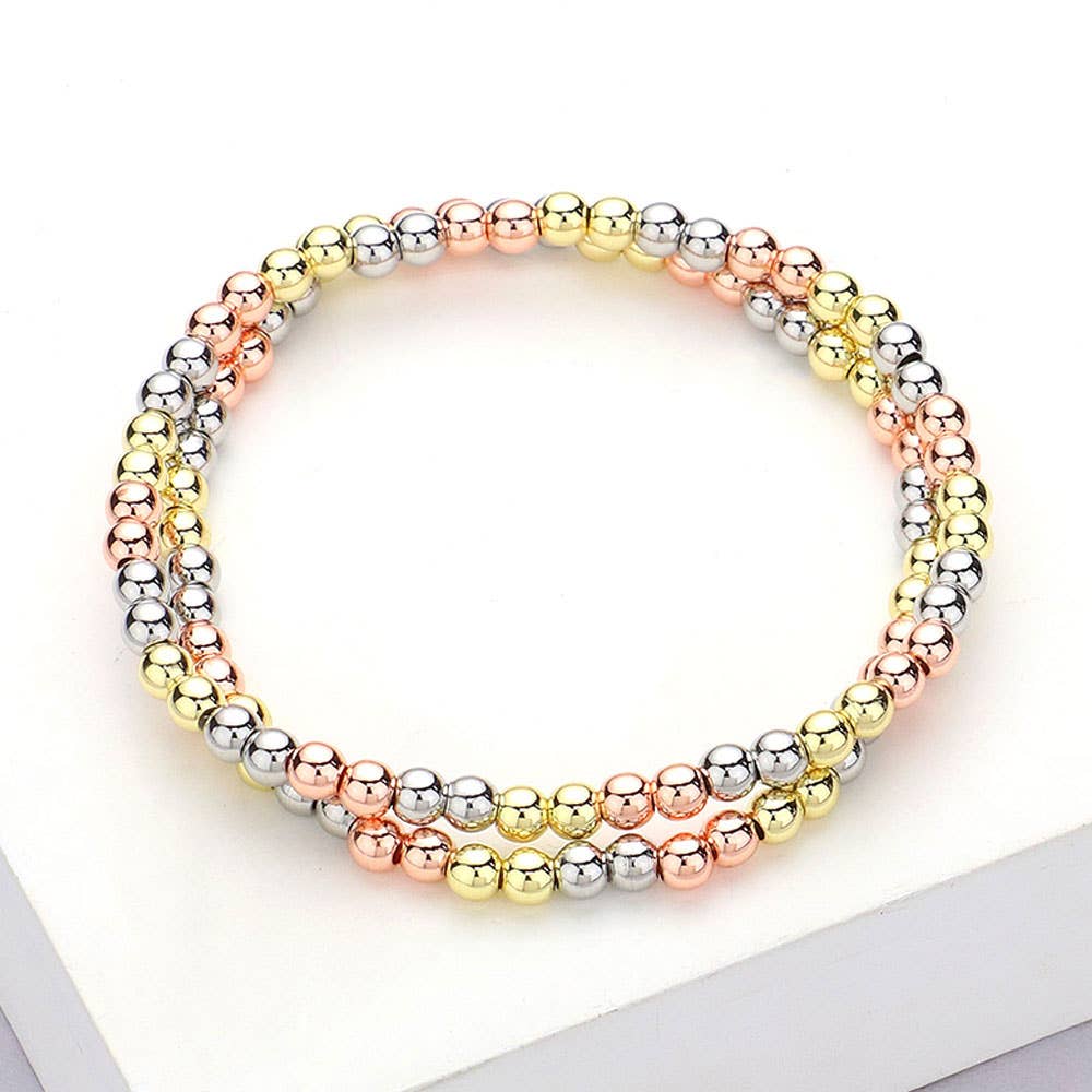 2PCS - Stainless Steel Ball Stretch Multi Layered Bracelets
