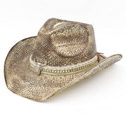Handmade Vintage Metal Steer Head Accent Multiple Bands Woven Cowboy Hat