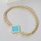 Quatrefoil Pointed Stainless Steel Ball Beaded Stretch Bracelet