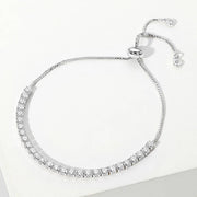 Stainless Steel Round CZ Tennis Pull Tie Adjustable Bracelet