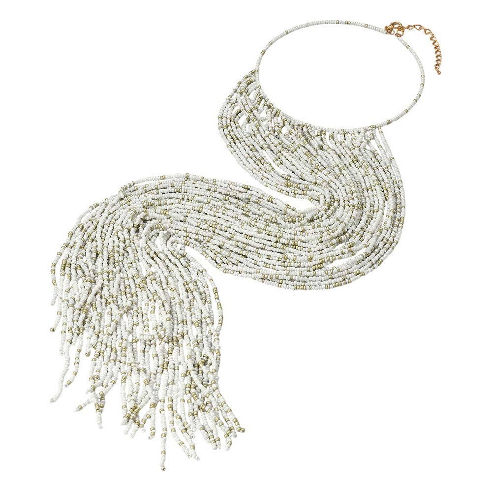 Oversized Seed Beaded Fringe Choker Necklace