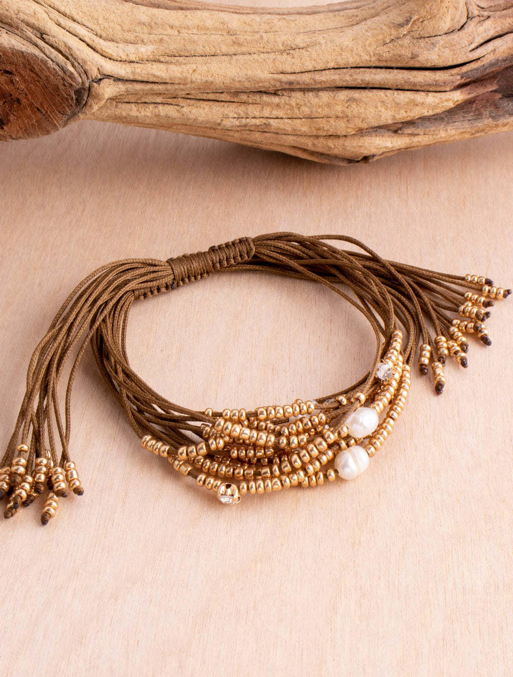 Glitz and Pearl Pull Bracelet in Blush