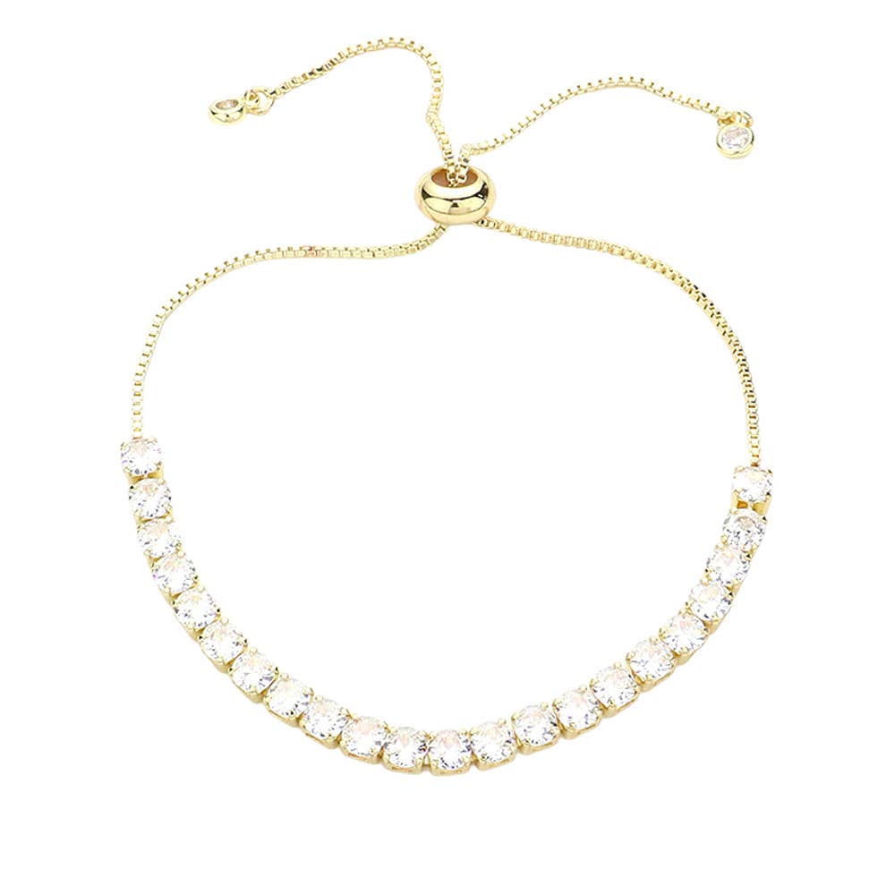 Stainless Steel Round CZ Tennis Chain Pull Tie Bracelet