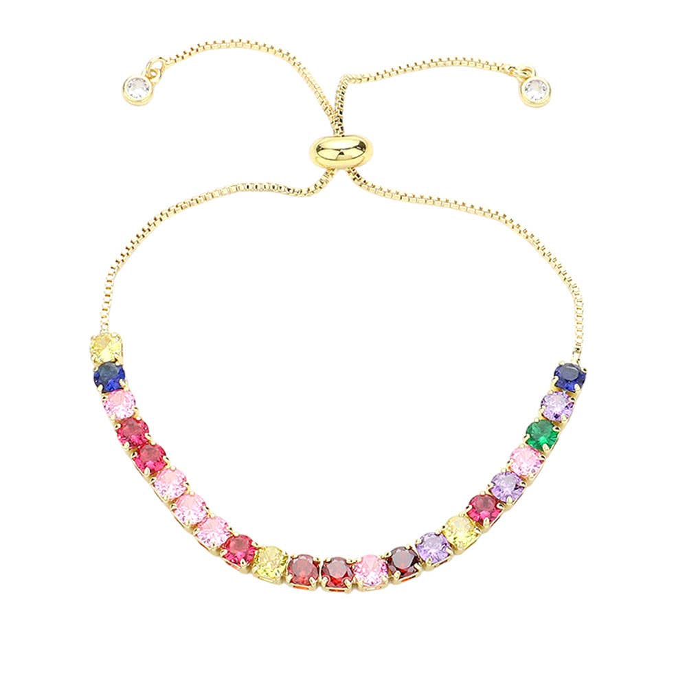 Stainless Steel Round CZ Tennis Chain Pull Tie Bracelet