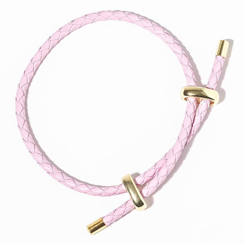 Faux Leather Braided Gold Dipped Tip Adjustable Bracelet