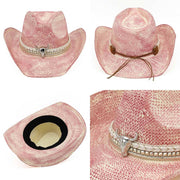 Handmade Vintage Metal Steer Head Accent Multiple Bands Woven Cowboy Hat