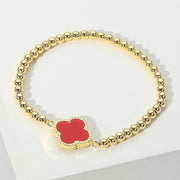 Quatrefoil Pointed Stainless Steel Ball Beaded Stretch Bracelet