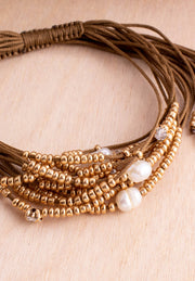 Glitz and Pearl Pull Bracelet in Blush