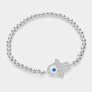 Stainless Steel Stone Paved Evil Eye Hamsa Hand Bracelet