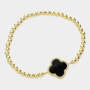 Quatrefoil Pointed Stainless Steel Ball Beaded Stretch Bracelet