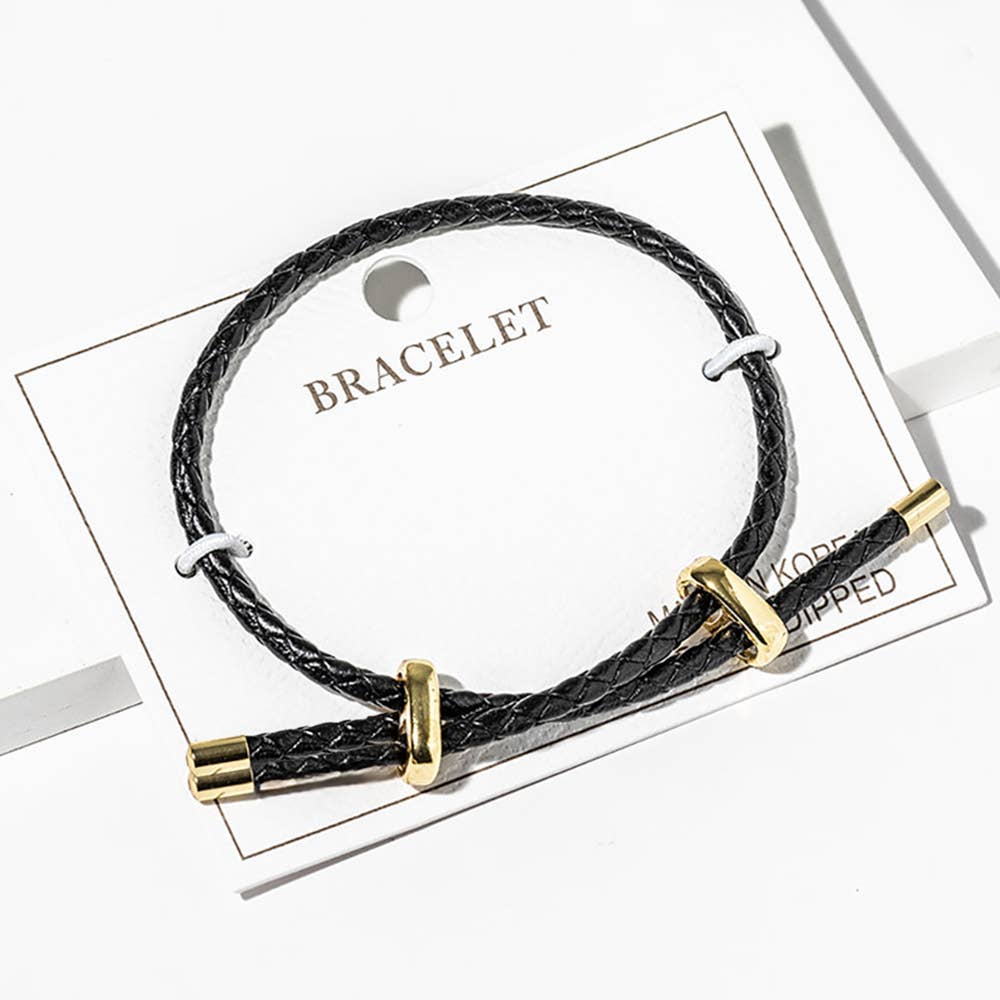Faux Leather Braided Gold Dipped Tip Adjustable Bracelet