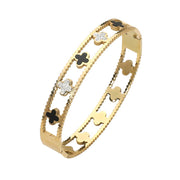 Stainless Steel Quatrefoil Pointed Hinged Bangle Bracelet
