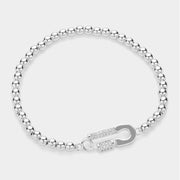 Stainless Steel Paved Safety Pin Charm Stretch Bracelet
