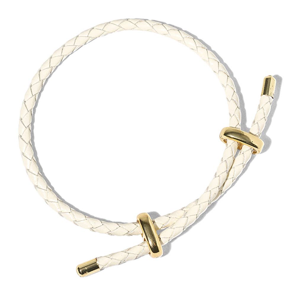 Faux Leather Braided Gold Dipped Tip Adjustable Bracelet