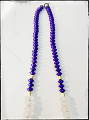 Bicone Wood & Recycled Glass Bead Long Necklace Coconut Wood