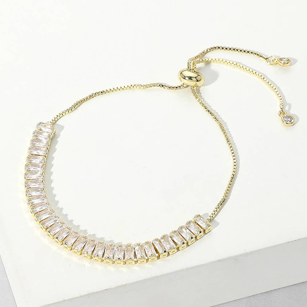 Stainless Steel Emerald Cut CZ Tennis Bracelet