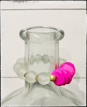 African Bone & Recycled Glass Bead Stretch Bracelet- Pink