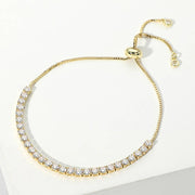 Stainless Steel Round CZ Tennis Pull Tie Adjustable Bracelet