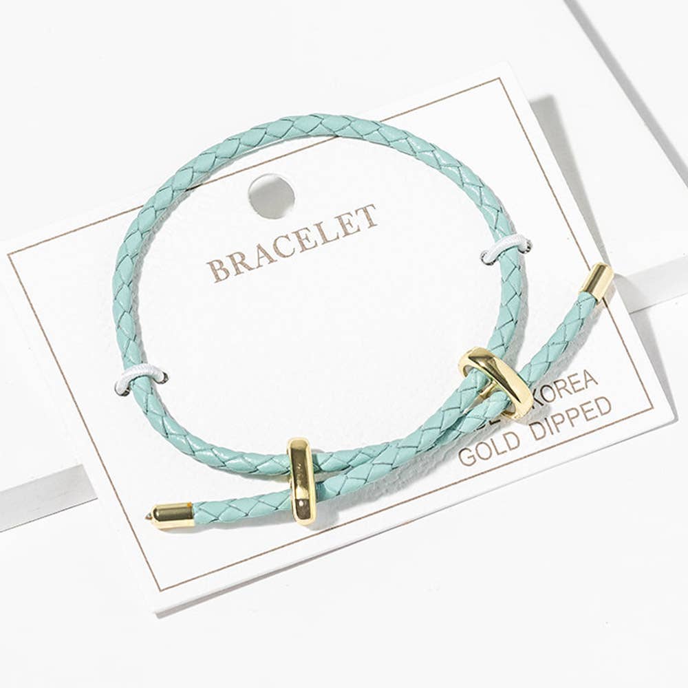 Faux Leather Braided Gold Dipped Tip Adjustable Bracelet