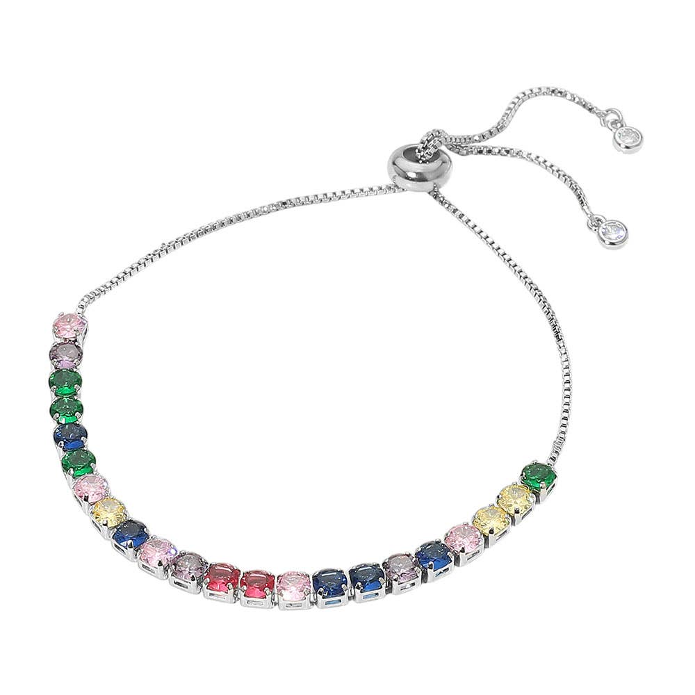 Stainless Steel Round CZ Tennis Chain Pull Tie Bracelet