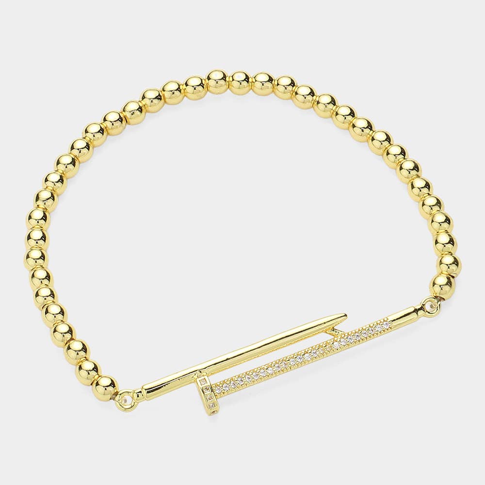 Stone Paved Nail Stainless Steel Ball Beaded Bracelet