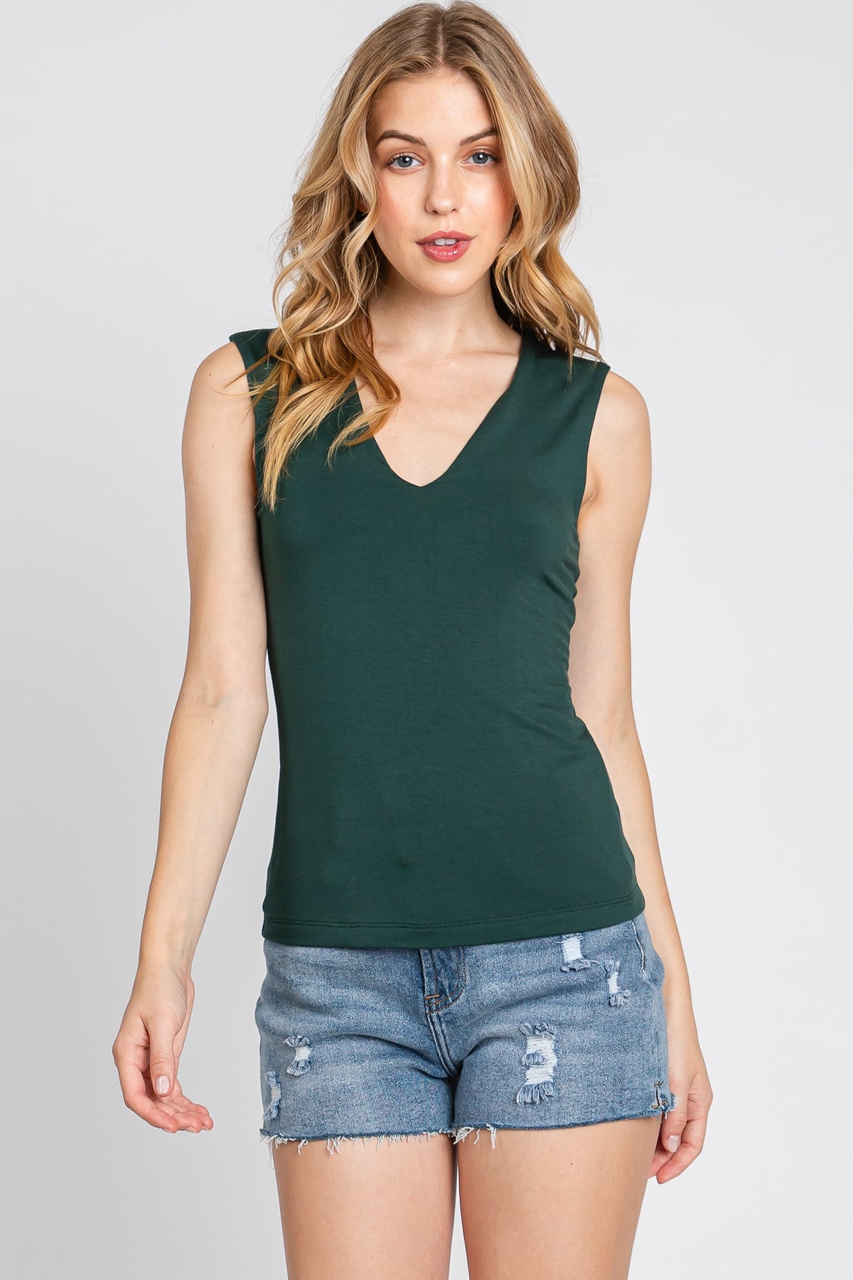 Dani Deep V-Neck Tank in Forest Green