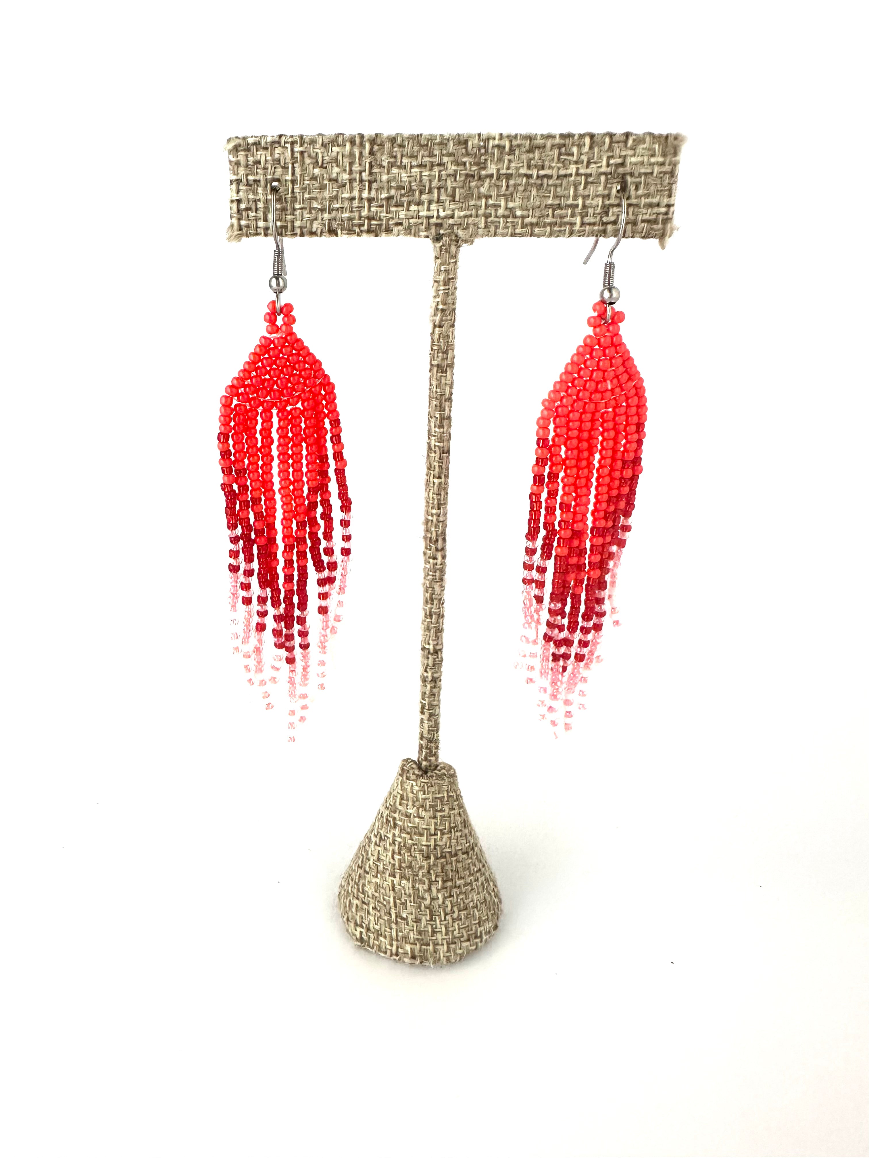 Boho Red Beaded Earrings