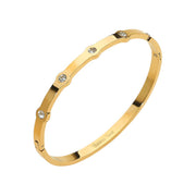 Stainless Steel Stone Paved Slim Hinged Bangle Bracelet
