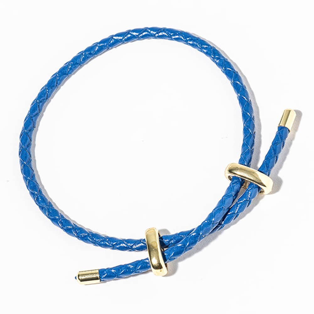 Faux Leather Braided Gold Dipped Tip Adjustable Bracelet