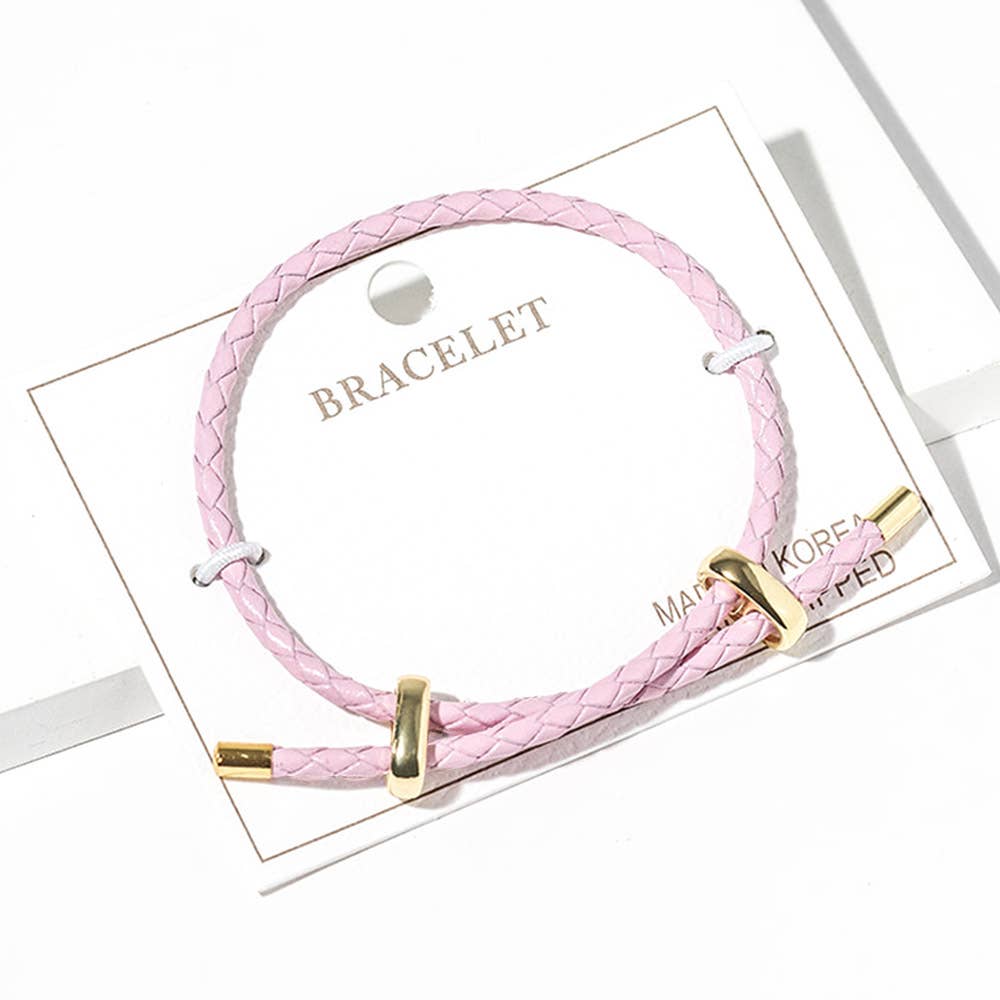 Faux Leather Braided Gold Dipped Tip Adjustable Bracelet